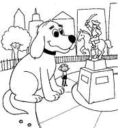 coloriage clifford et emilie regardent la statue